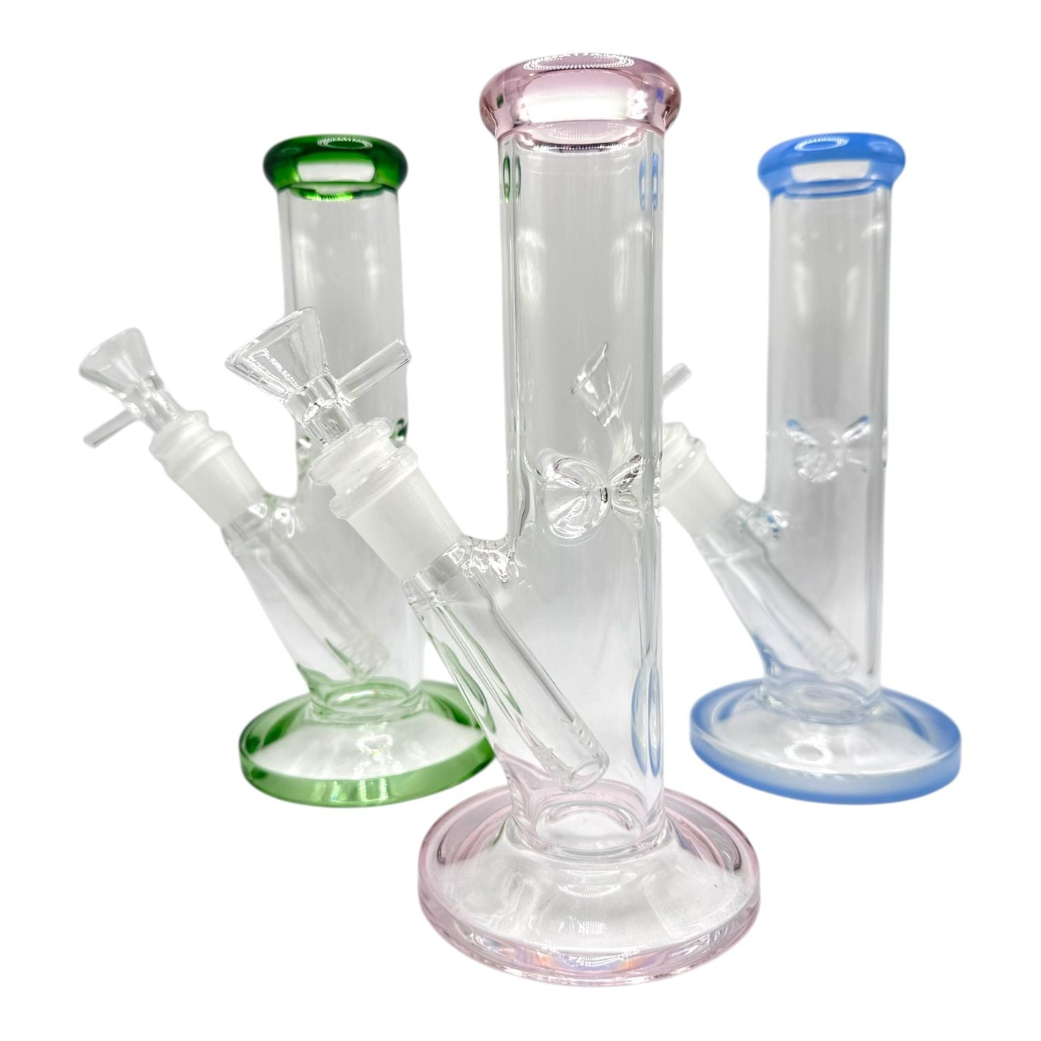 8" Glass on Glass 4mm Straight Water Pipe with Color Ring Base - Assorted Colors 60/MC