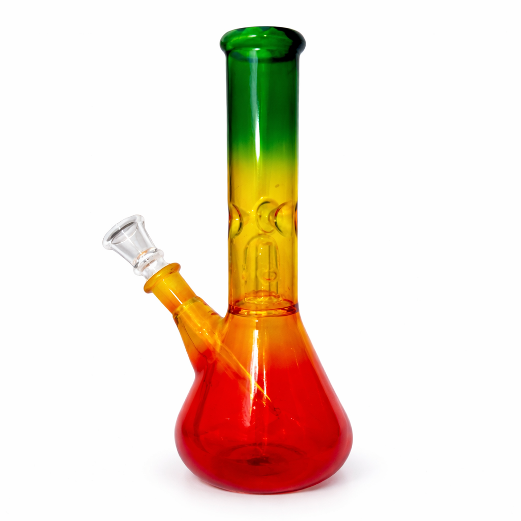 8" Clear Single Dome Colored Beaker Glass Water Pipe - Rasta