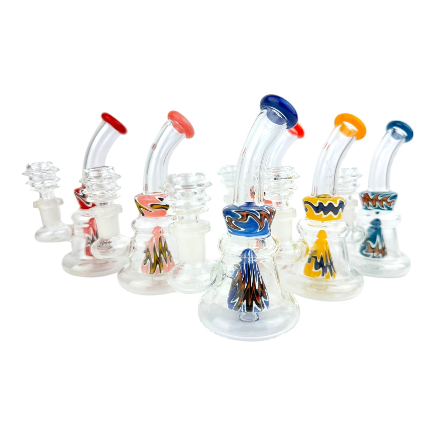 6” Mini Color Wigwag Cone Perc Glass Water Pipe (Assorted Colors)