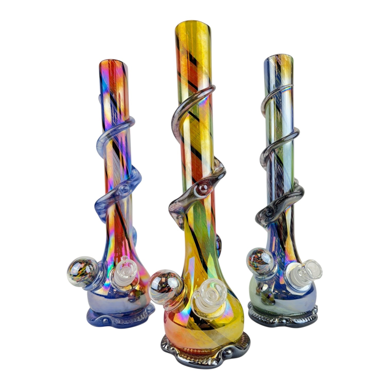15" Chrome Twist Implosion Ball Glass Beaker Water Pipe