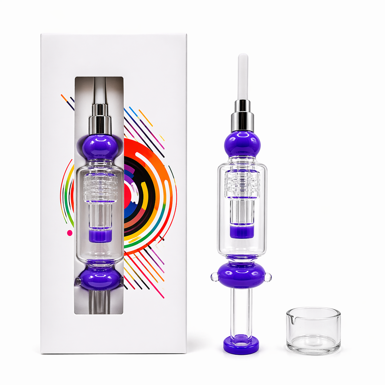 9" Glass Nector Collector with Stack Round Perc & Screw on Tip - 50/Mc