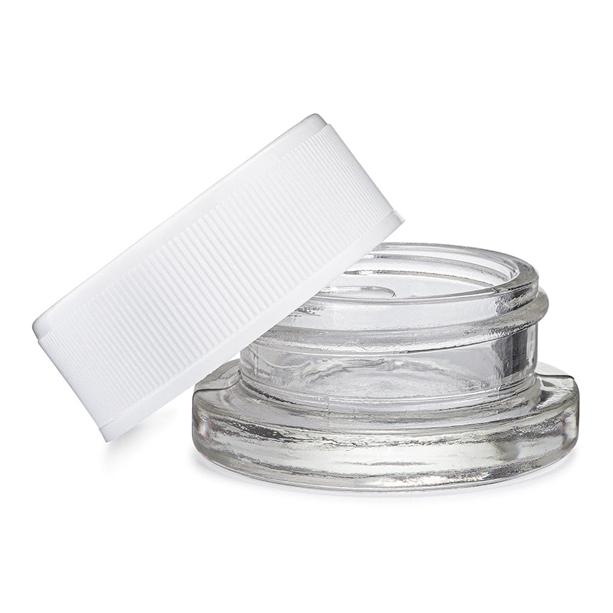 9ml Clear Child Resistant Glass Jar with White Cap - Lo Pro