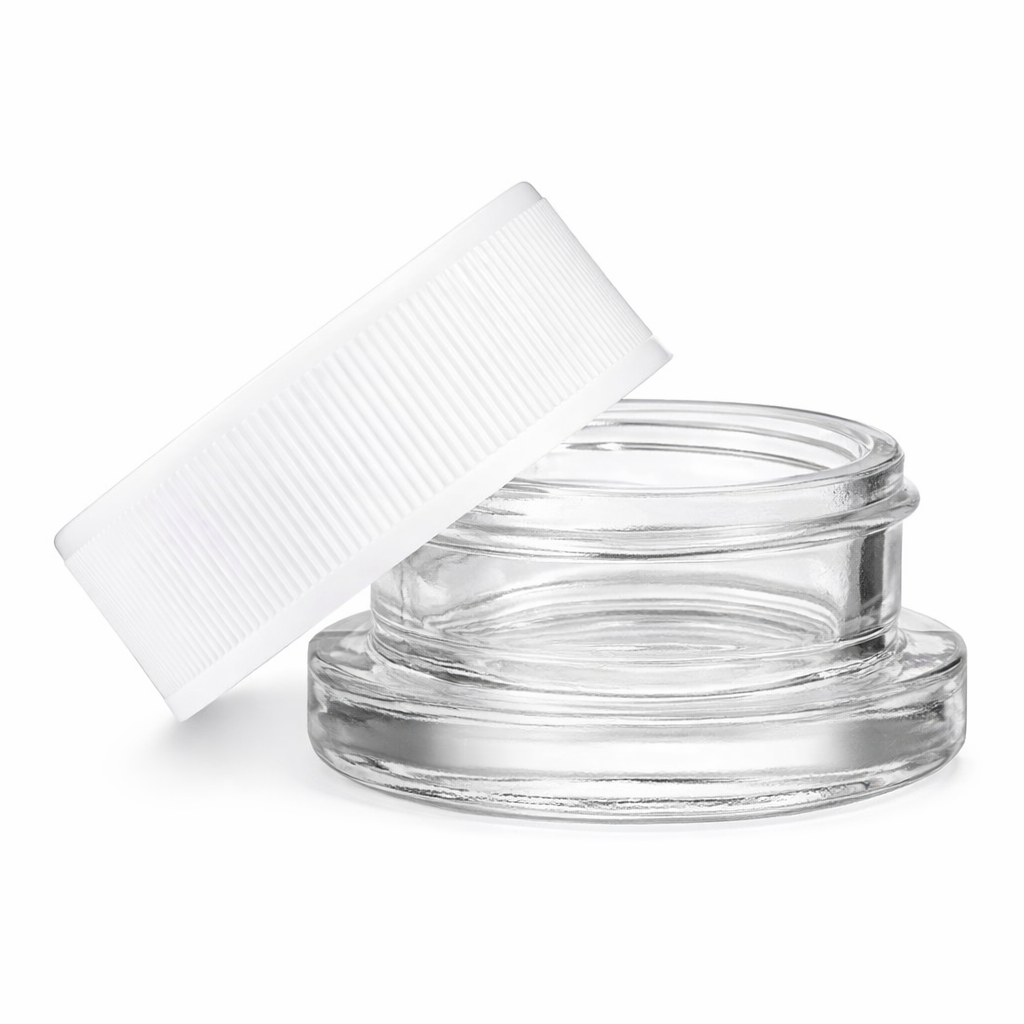 9ml Clear Child Resistant Glass Jar with White Cap - Lo Pro