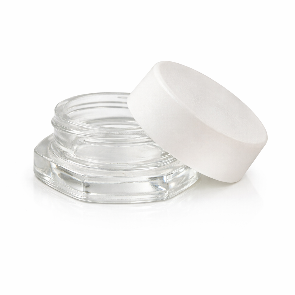 9ml Clear Child Resistant Hexagon Glass Jar with White Cap - Lo Pro