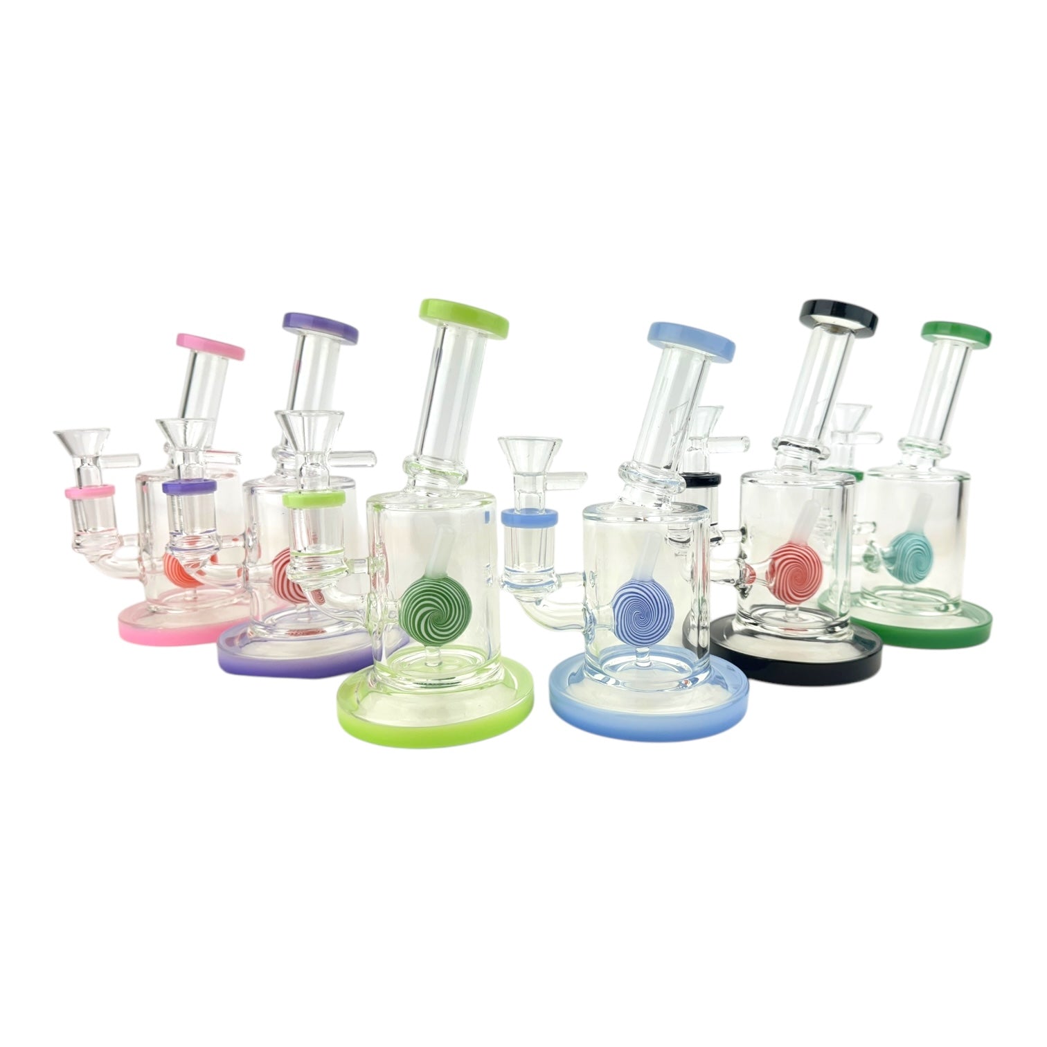 7" Lollipop Cylinder Bent Neck Glass Water Pipe (Assorted Colors)