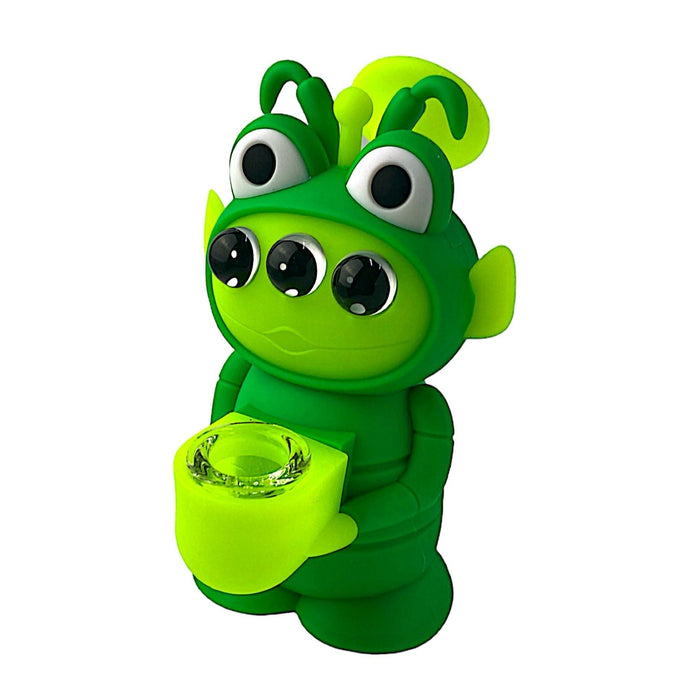3 Eyes Green Alien Frog Silicone Water Pipe