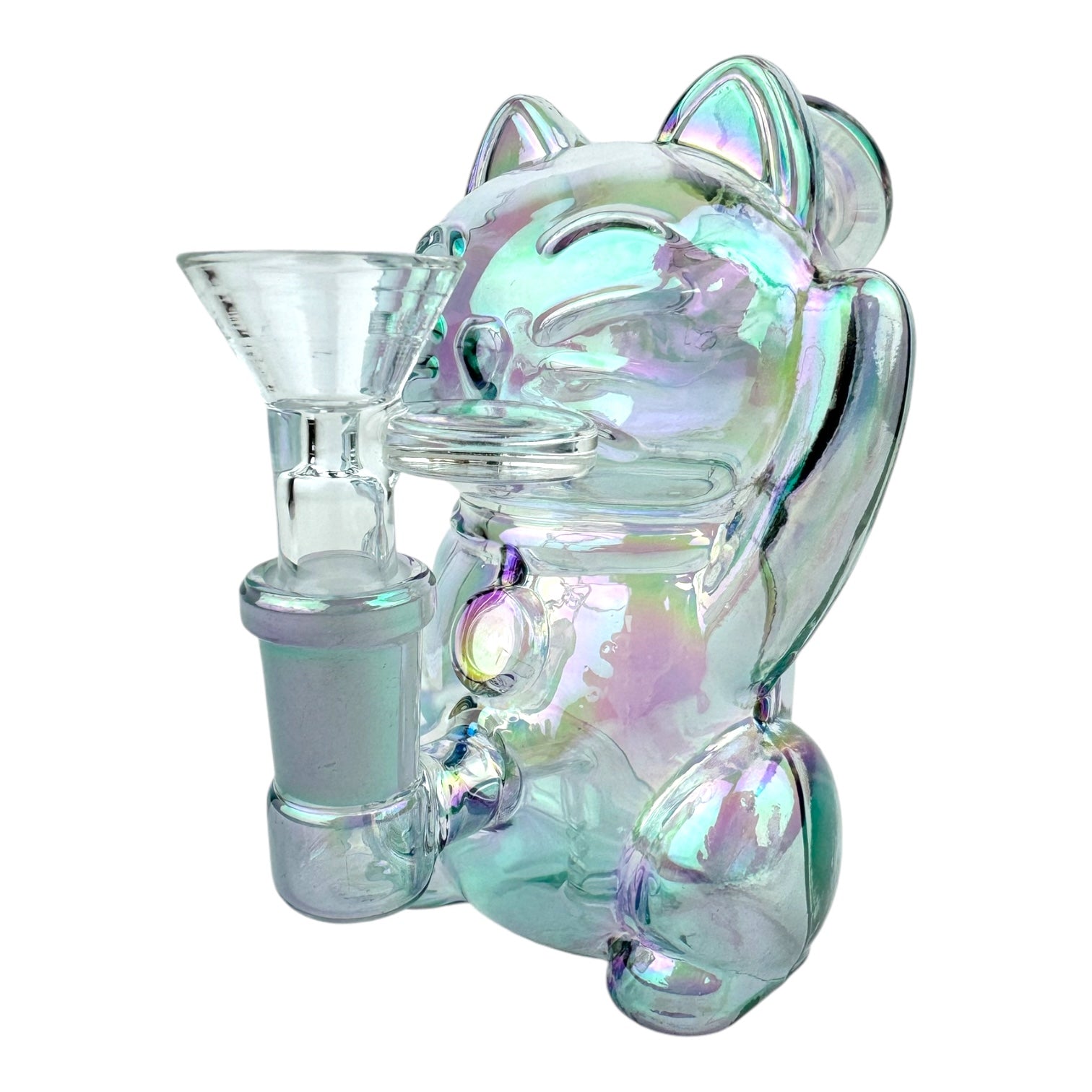 5" Lucky Cat Chrome Glass Water Pipe