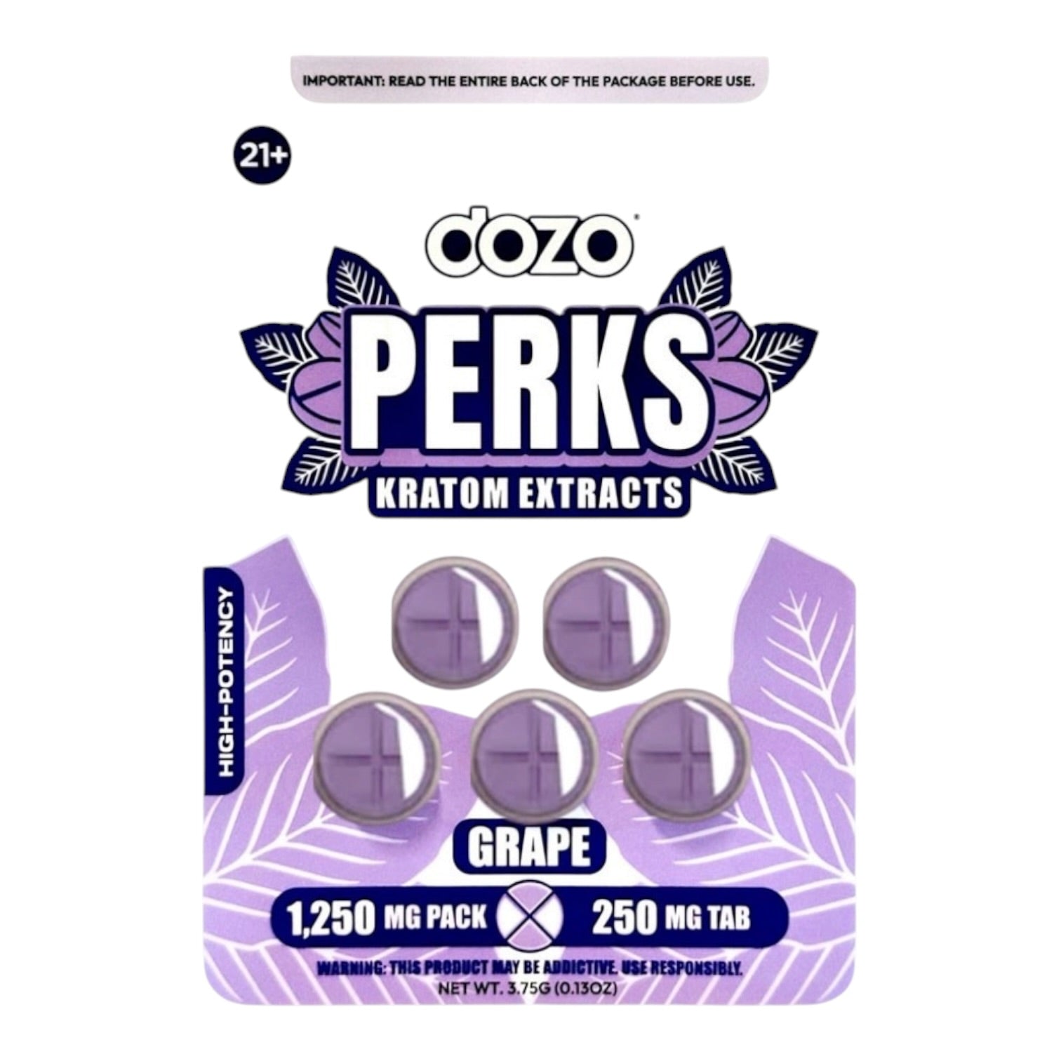 DOZO PERKS Kratom Extract 250mg 5 Tablets Blister Pack - Pack of 10