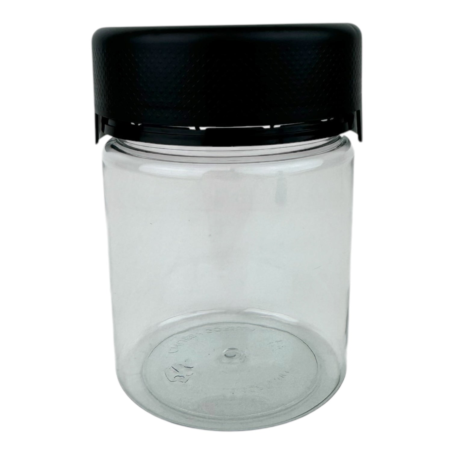18.5oz Cubby Gorrila Matte Black Round Cap Clear Child Resistant Plastic Jar
