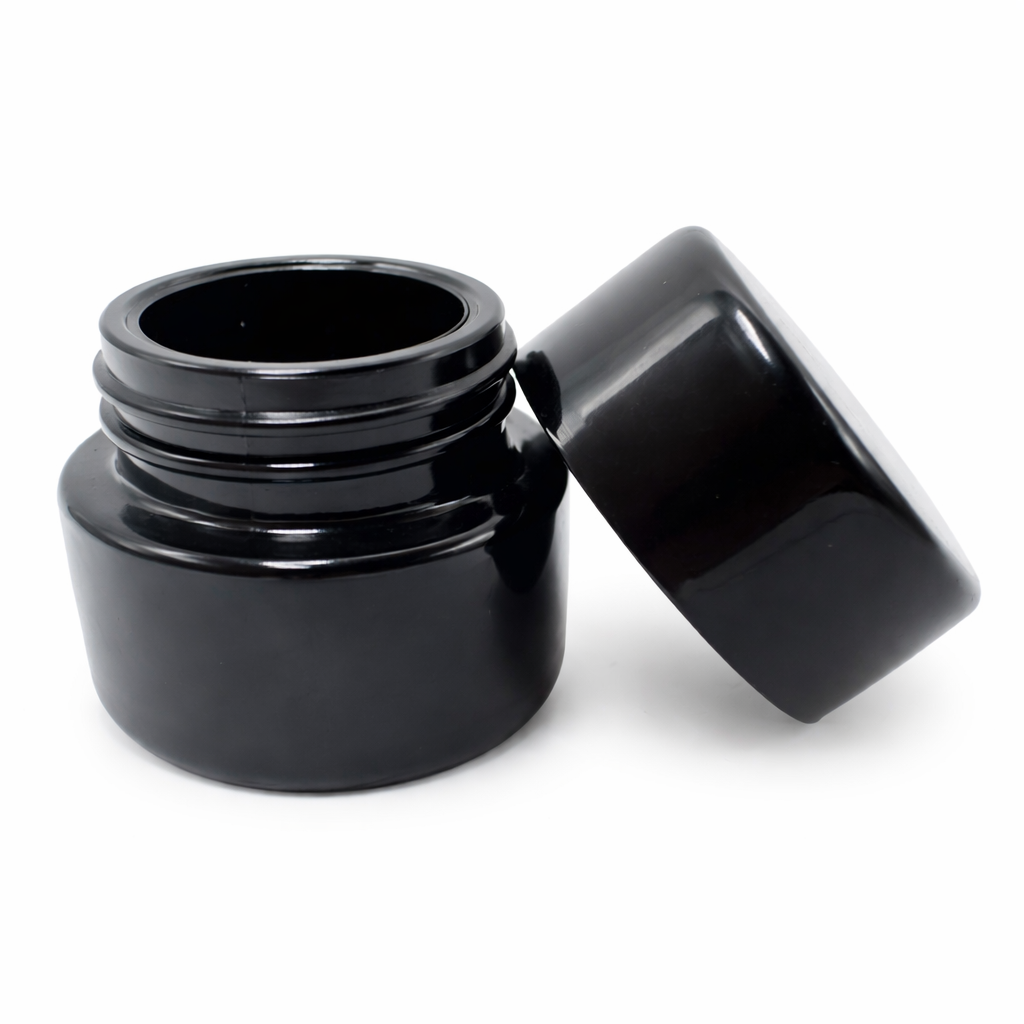 Black UV Child Resistant Glass Jar with Black Cap