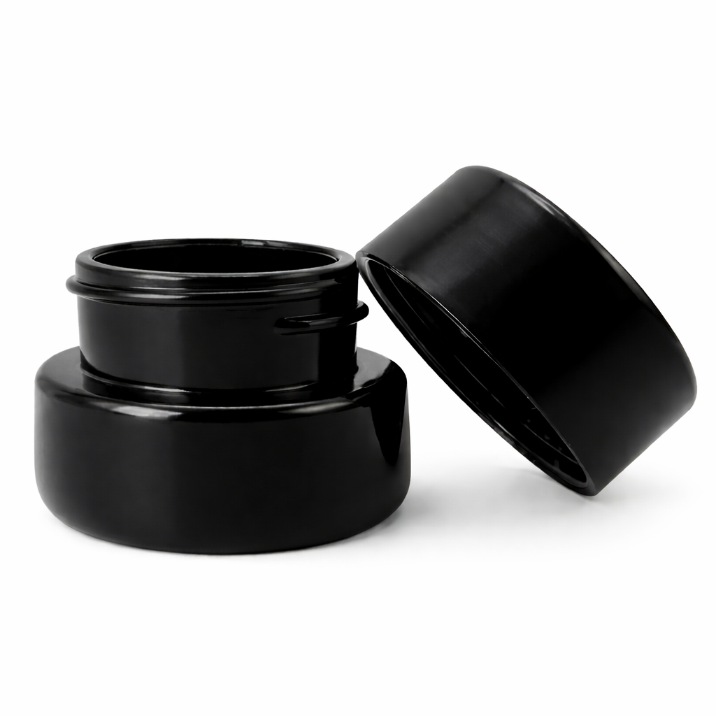 Black UV Child Resistant Glass Jar with Black Cap