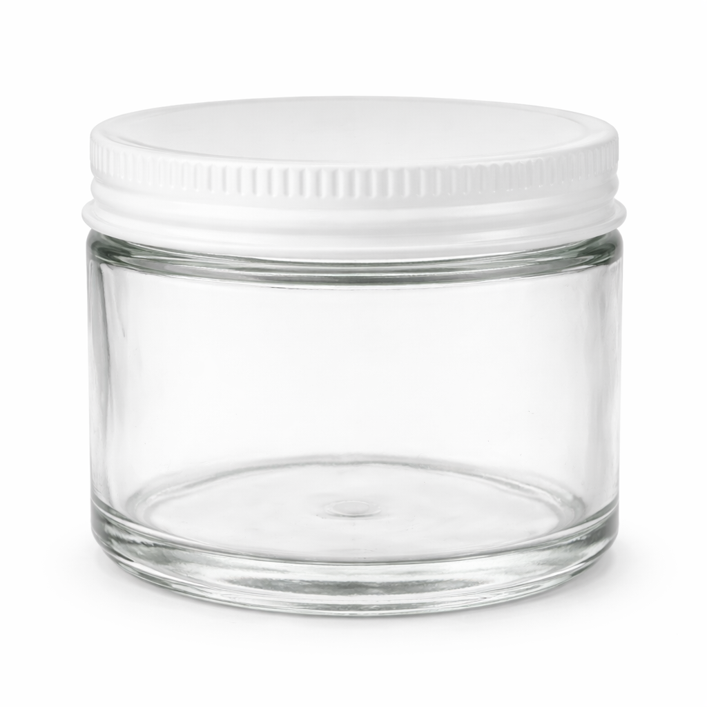 Clear Glass Jar with White Tin Cap