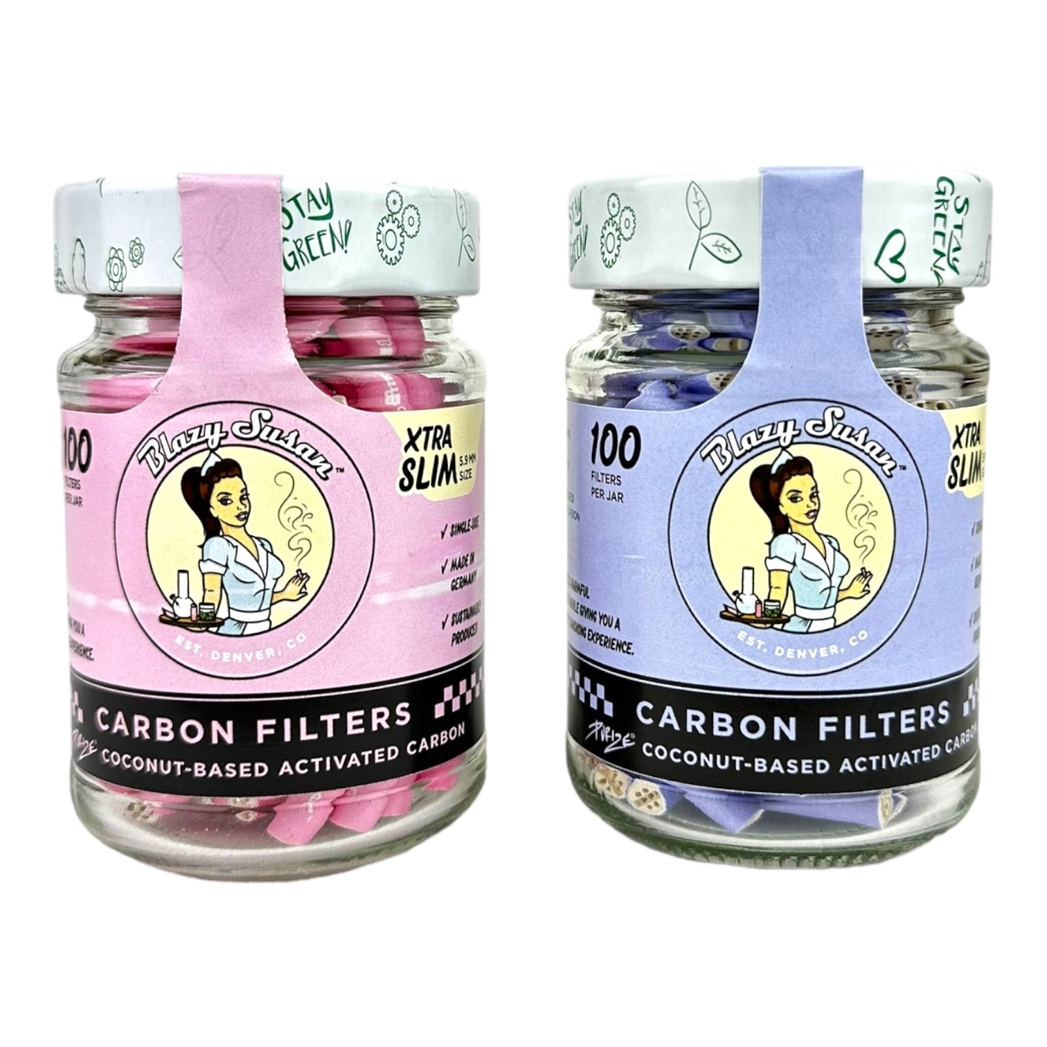 Blazy Susan Carbon Filter Tips Xtra Slim 100ct Jar |10 Jars / Display | 6 Display / Case