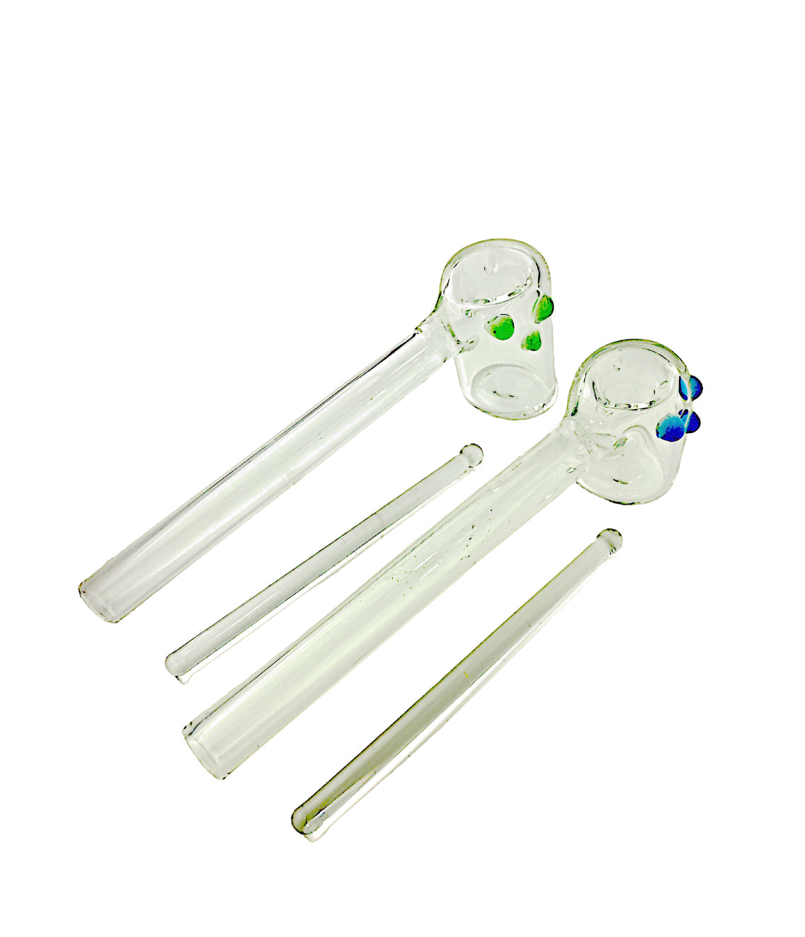 8" Hammer 3 Color Dots Glass Bubbler Hand Pipe Set.