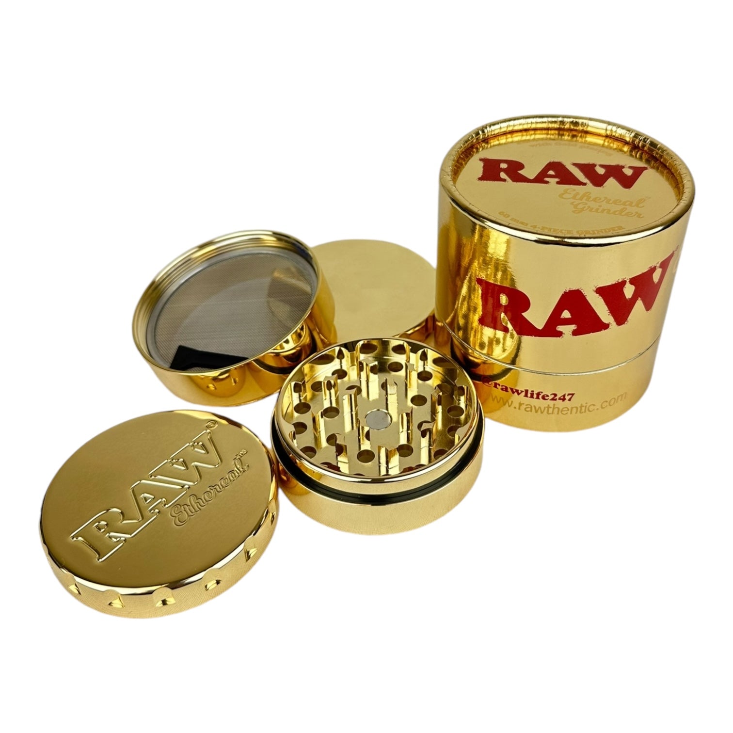 RAW Ethereal 60mm 4-Piece Grinder "Stainless Steal Gold Plating "