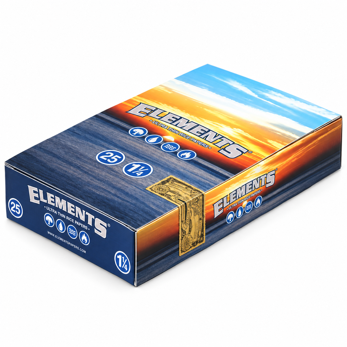 Elements 1 1/4" Size Rolling Paper (50 Sheets and Tips/25 Booklets per Display)