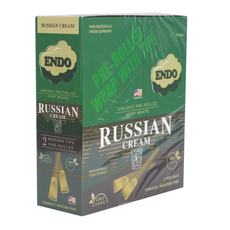 Endo Pre-Rolled 2 Wood Tipped Hemp Wraps - Russian Cream