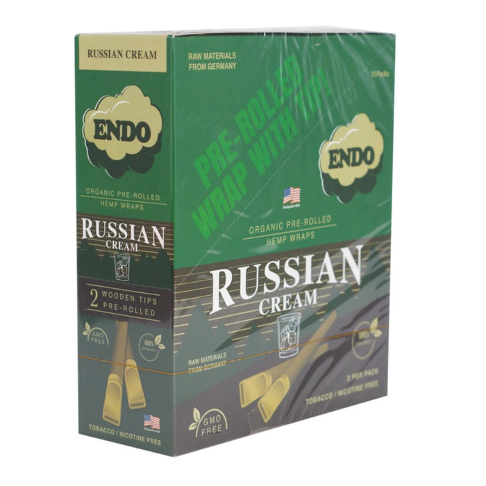 Endo Pre-Rolled 2 Wood Tipped Hemp Wraps - Russian Cream