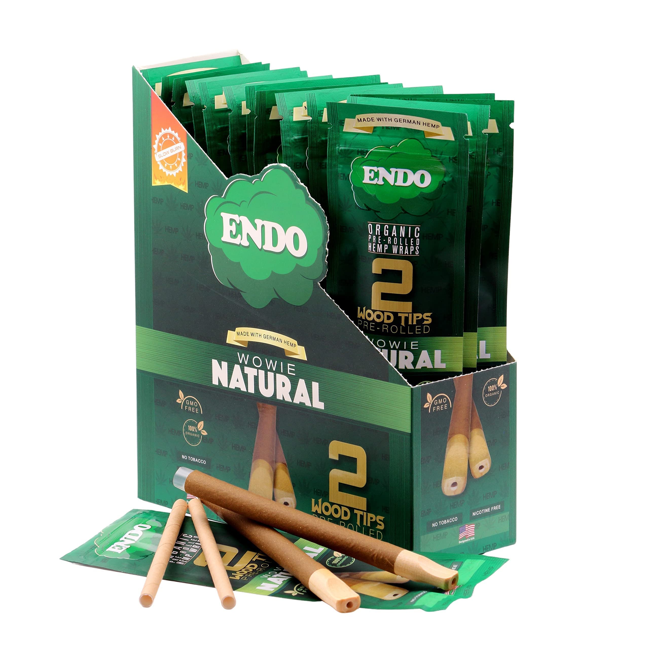 Endo Pre-Rolled 2 Wood Tipped Hemp Wraps - Wowie Nautal