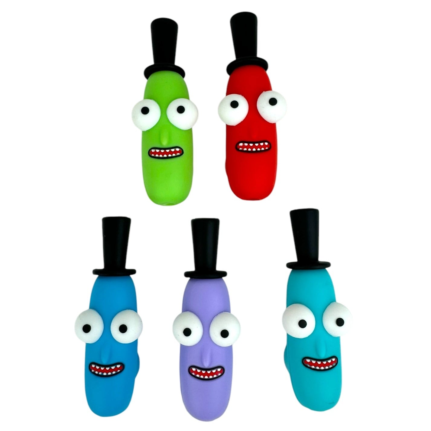 4" Cartoon Face Hat Silicone Hand Pipe with Glass Bowl - Assorted Colors