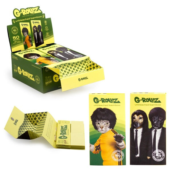G-ROLLZ Unbleached Bamboo - 50 King Size Paper + Tips & Tray Poker (16 Booklets per box)