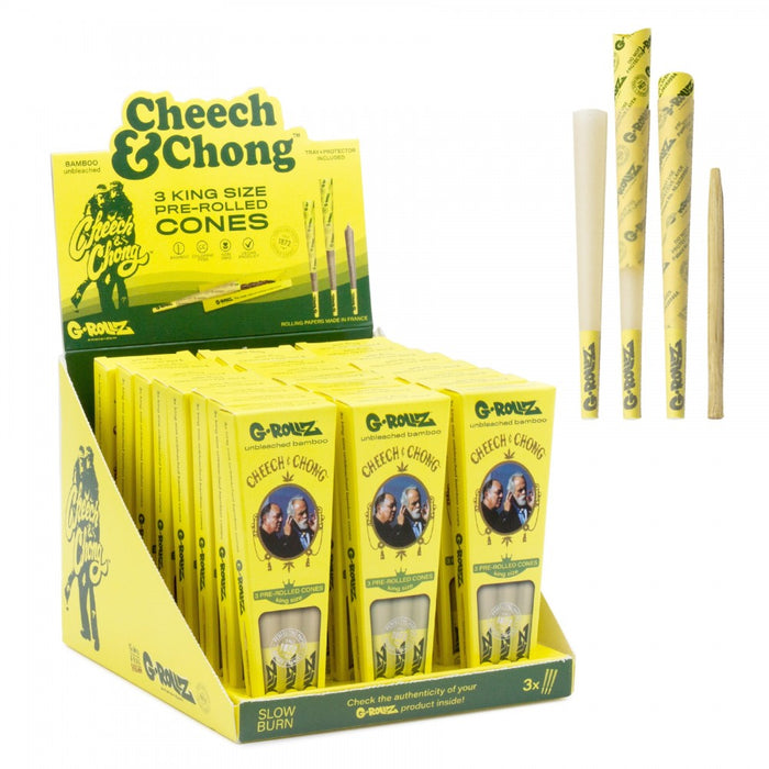 G-ROLLZ | Cheech & Chong - Bamboo Unbleached - 3 King Size Cones In Each Pack & (24 packs in Display/box)