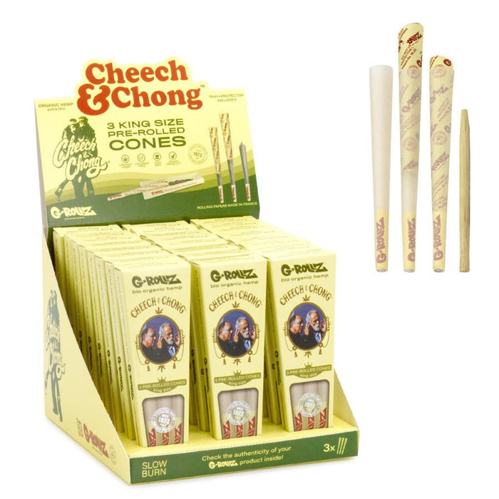 G-ROLLZ | Cheech & Chong - Organic Hemp Extra Thin - 3 King Size Cones In Each Pack (24 packs Display)