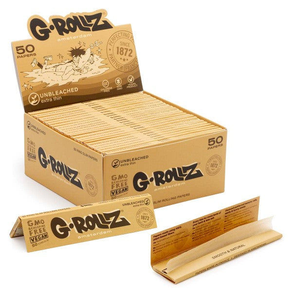 G-ROLLZ | Unbleached Extra Thin - 50 King Size Papers (50 Booklets Display)