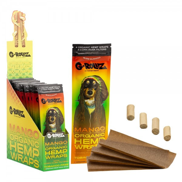 G-Rollz Reggae 4 Organic Hemp Wraps with Filters - Mango (15 Packs per box)