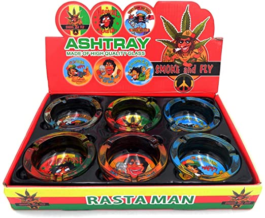 Small Glass Fashion Ashtray - Rasta Man (6 Count Display)