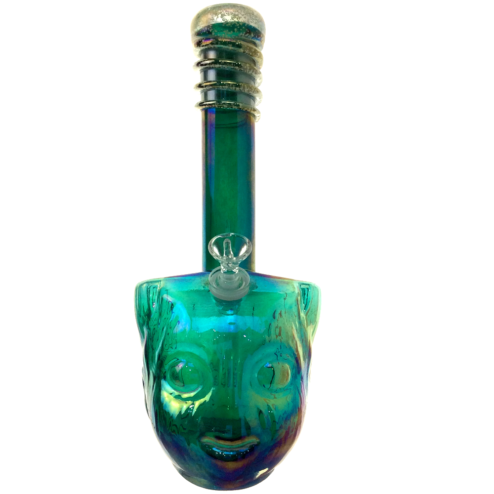 12" Character Head Glow Swirl Glass Water Pipe