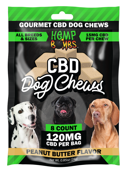 Hemp Bombs - CBD Dog Chews 8ct I 15mg/Chew I 120mg/pk I 12pks/Dis