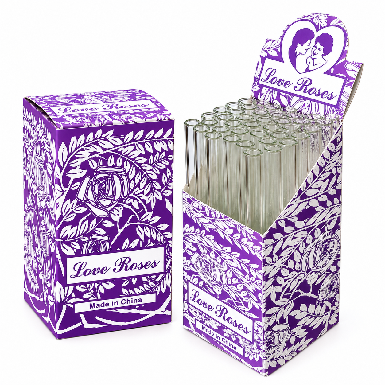 Love Roses Thick Glass Tube 36pc Display Box | 24D/Case