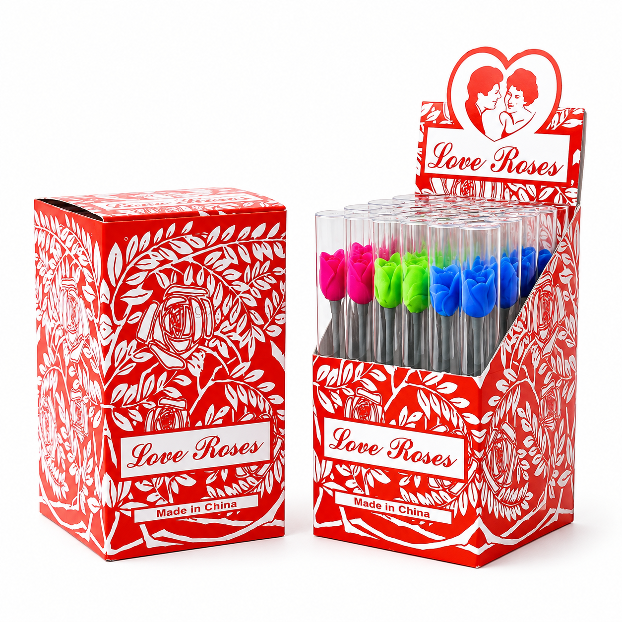 Love Roses Thick Glass Tube 36pc Display Box | 24D/Case