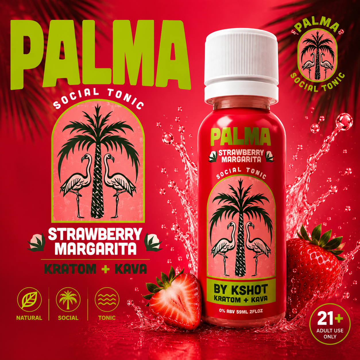 Palma by K Shot Kratom + Kava 2fl oz. Shot Strawberry Margarita 12ct