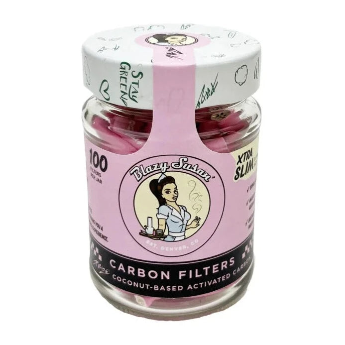Blazy Susan Pink Carbon Filter Tips | Xtra Slim (100ct Jar)