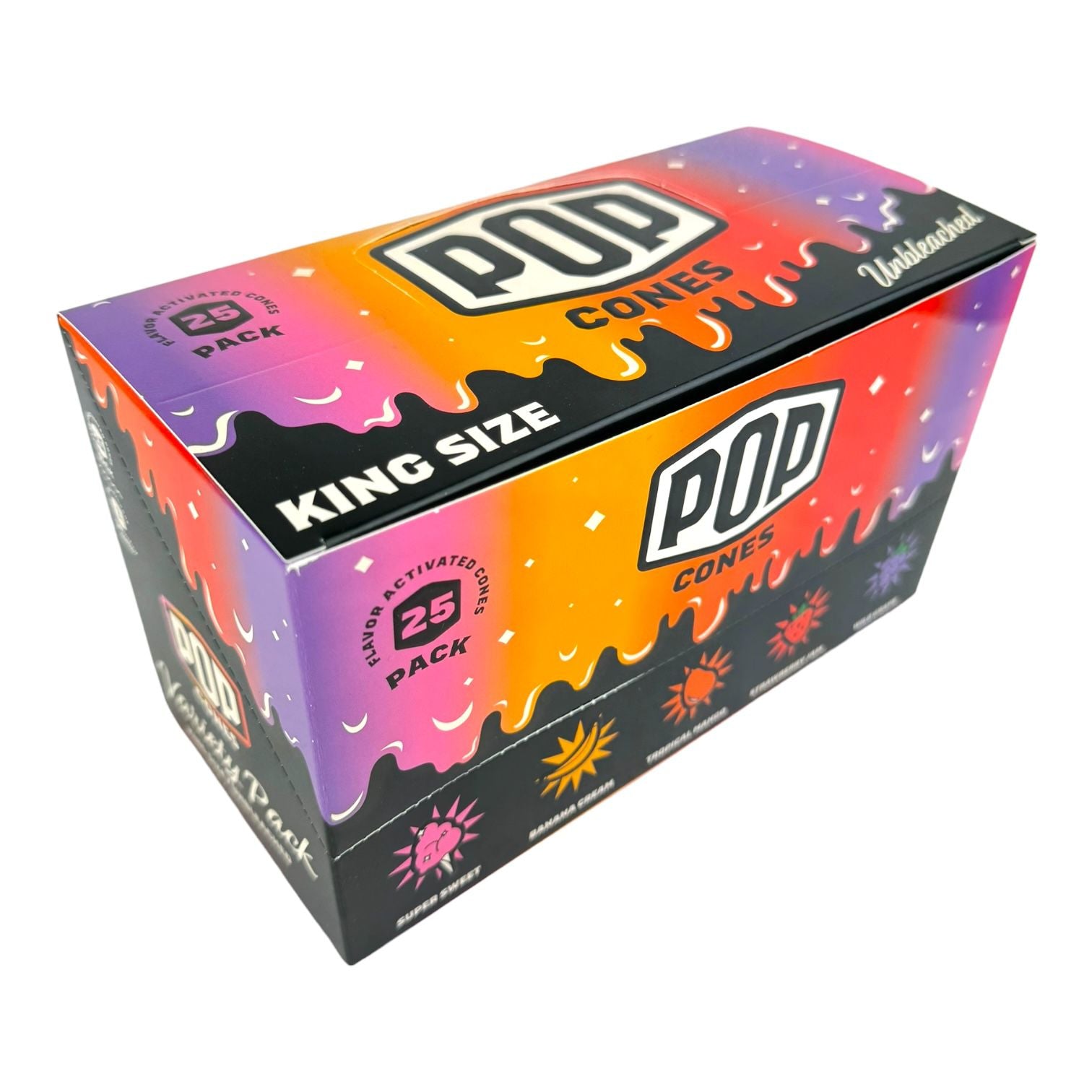 Pop Cones Unbleached King Size Pre-Rolled Cones with Flavor Tip (3 per pack/25 Pack)