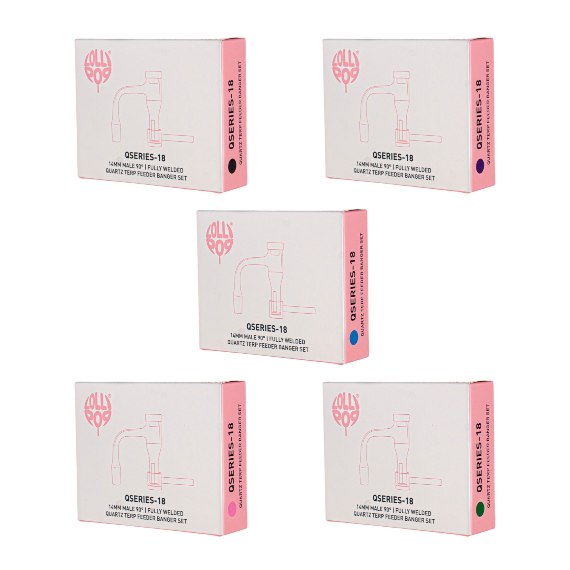 Lollipop QSeries-18 | 14mm Male 90° | Fully Welded Quartz Terp Slurper Banger Set - I Asst Colors