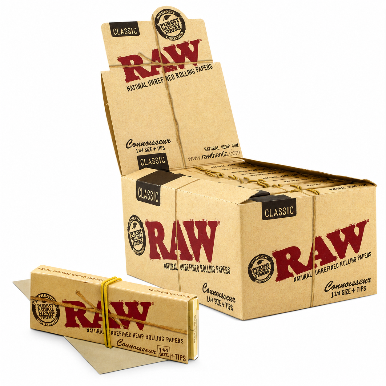 Raw Classic Connoisseur 1 1/4" Size Rolling Paper (32 Sheets + Tips Per Pack / 24 Pack Display)