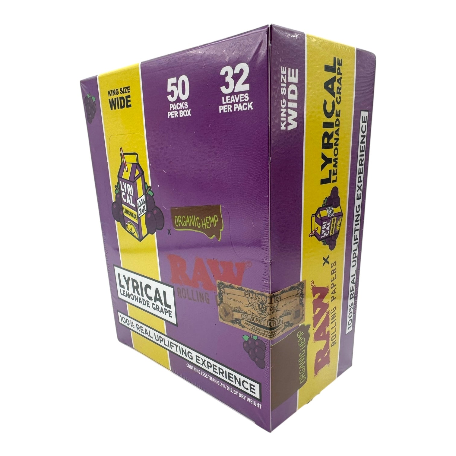 RAW X Lyrical Lemonade Grape King Size Wide Rolling Papers 32 leaves / Pack 50Packs/Display|24D/C