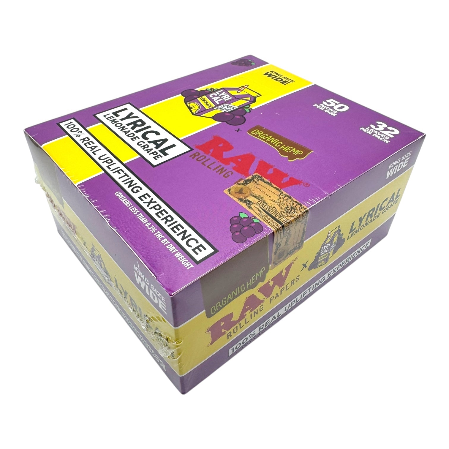 RAW X Lyrical Lemonade Grape King Size Wide Rolling Papers 32 leaves / Pack 50Packs/Display|24D/C