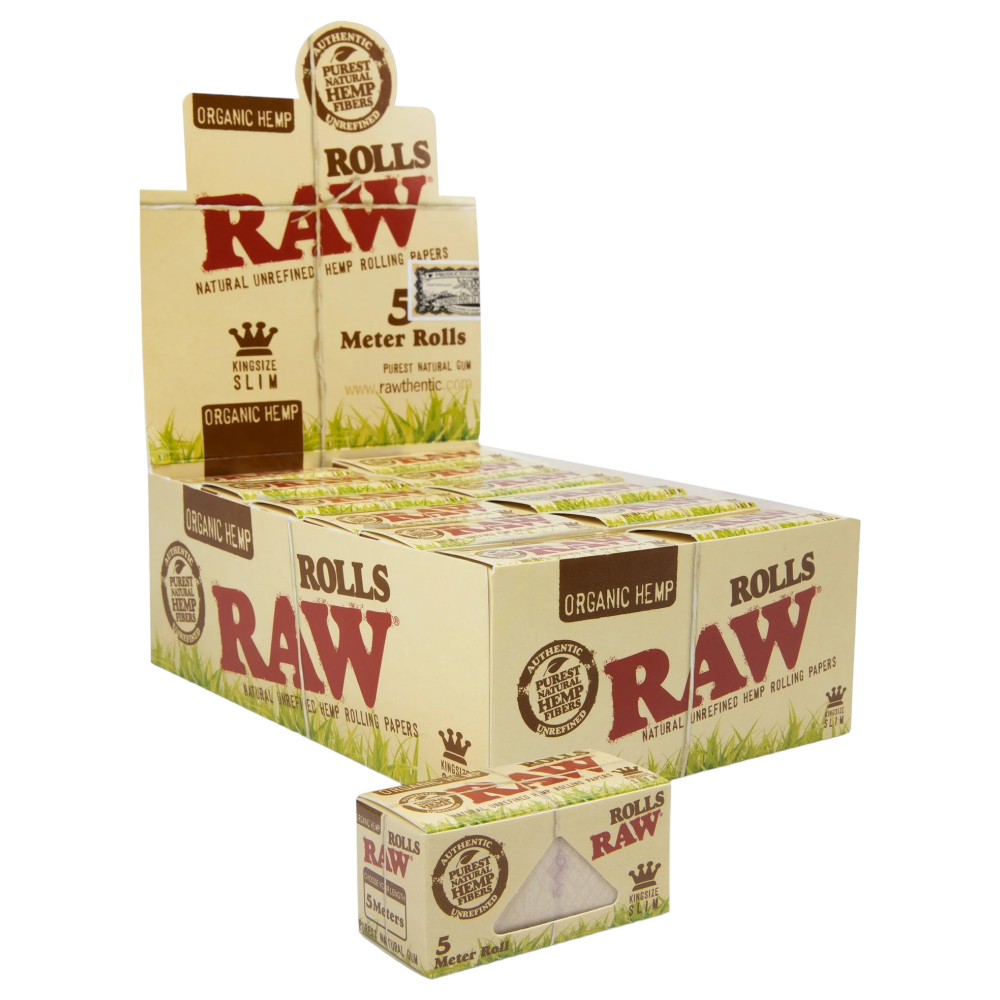 Raw Organic Hemp King Size Rolls (5 Meter Roll / 24 Rolls Per Box)