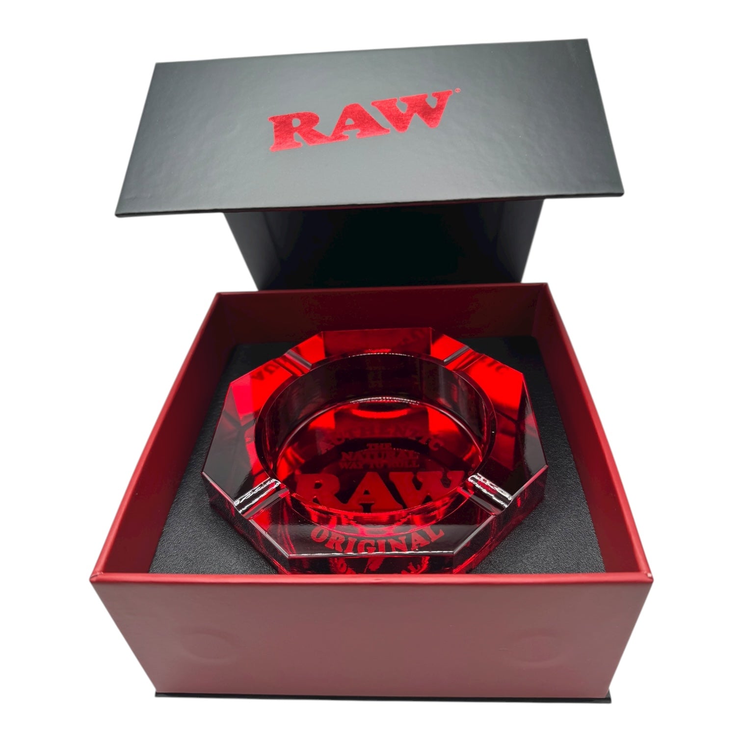 Raw Red Crystal Glass Ashtray