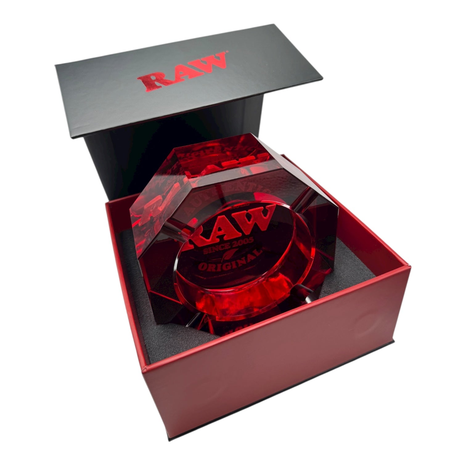 Raw Red Crystal Glass Ashtray