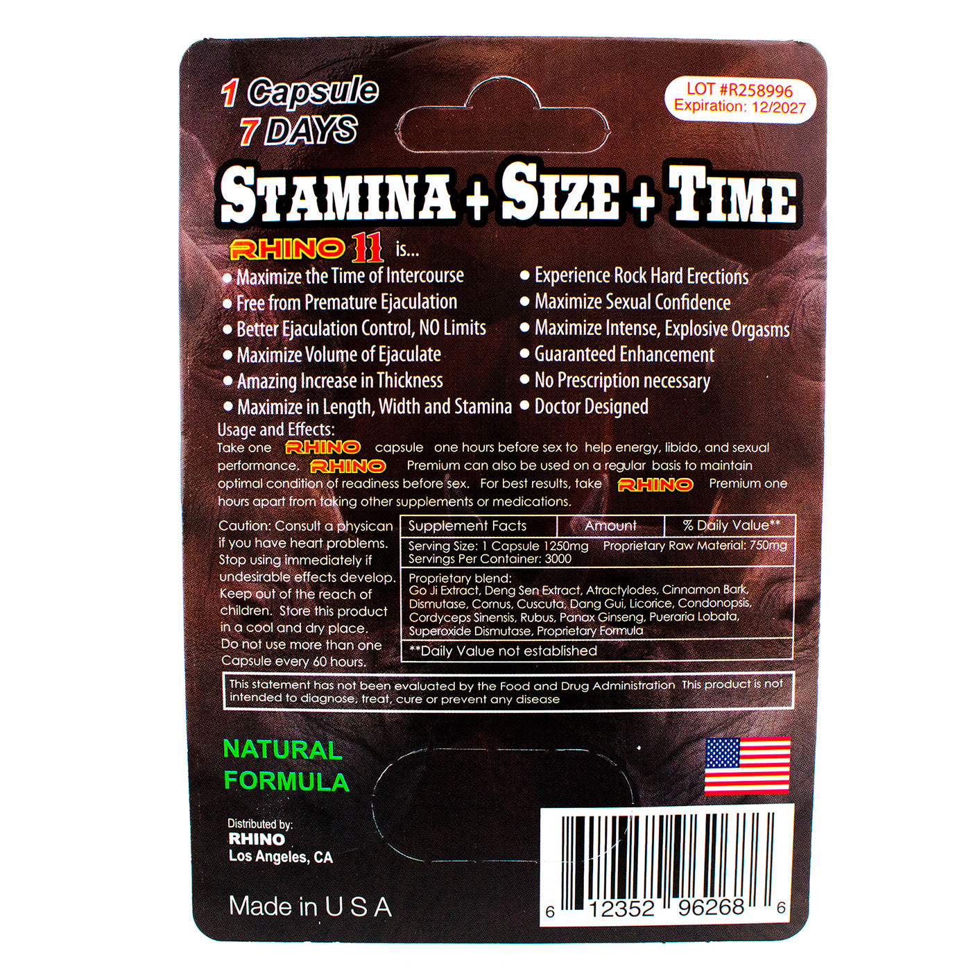 Rhino 11 - Maxi 1500k Male Sexual Enhancement Pill (24ct Display)