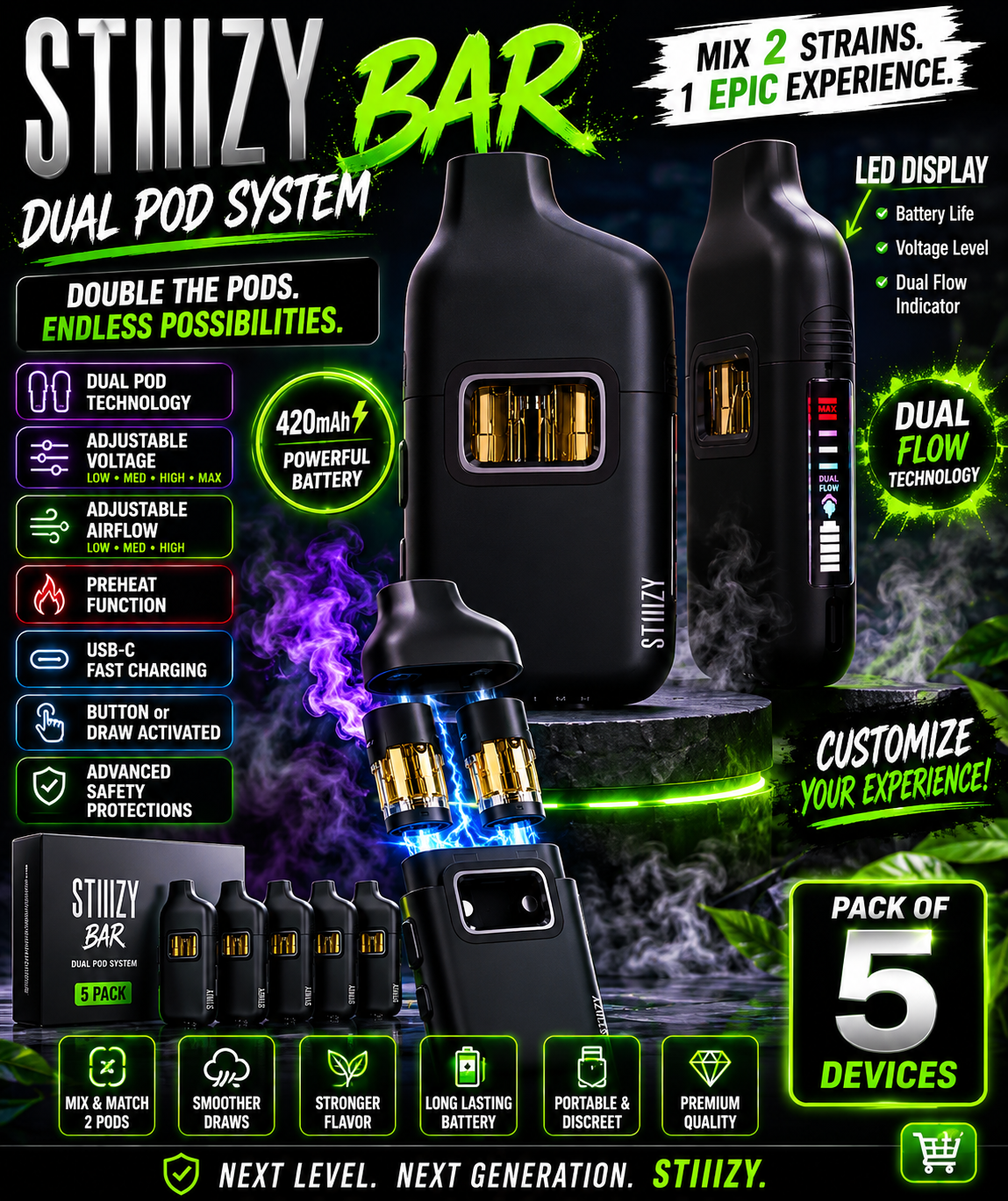 STIIIZY Bar Dual Pod System - Pack of 5
