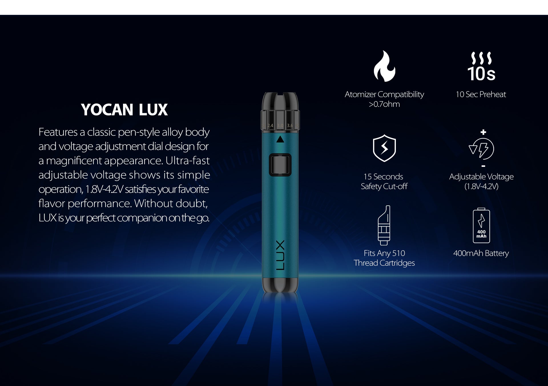 Yocan LUX 510 Threaded Vape Pen Battery - 20pcs Per Display
