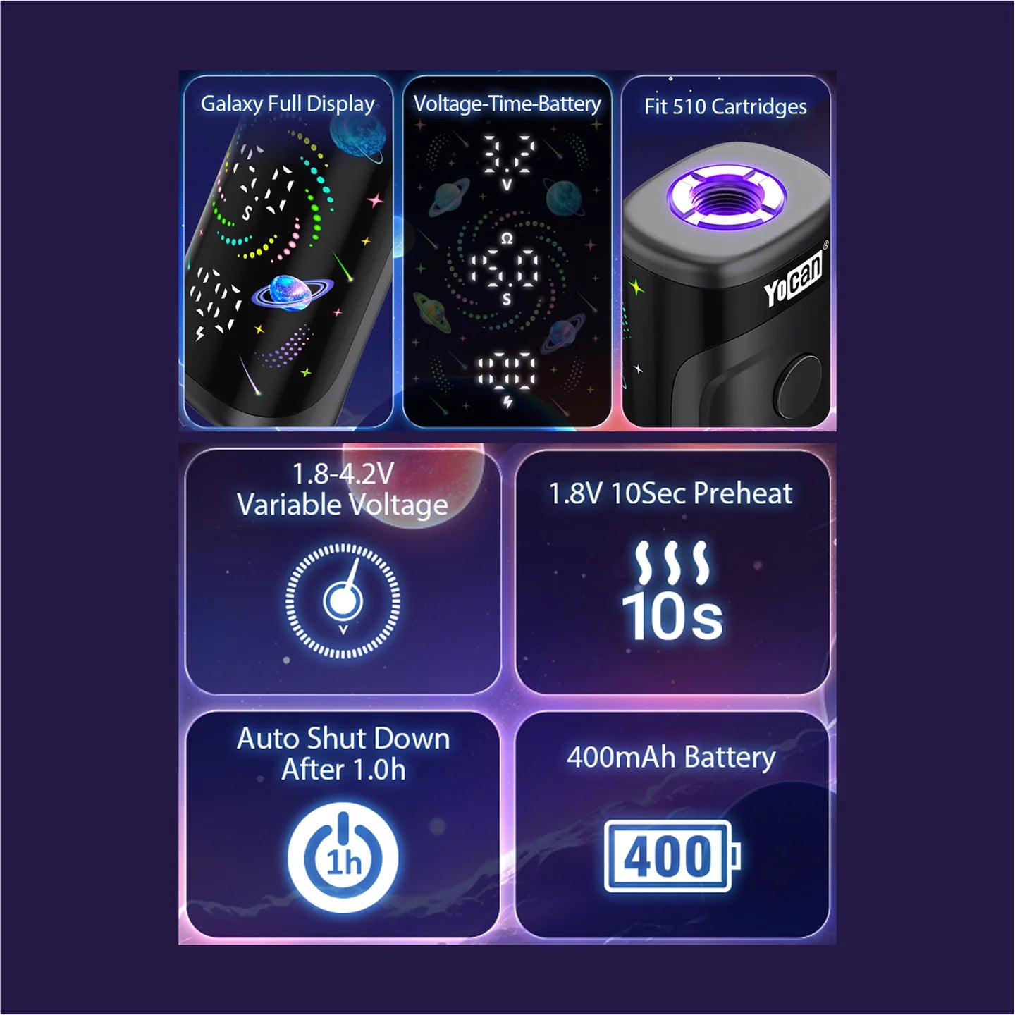 Yocan Kodo Star 510 Box Mod Portable Battery 400mAh - 15pc Display