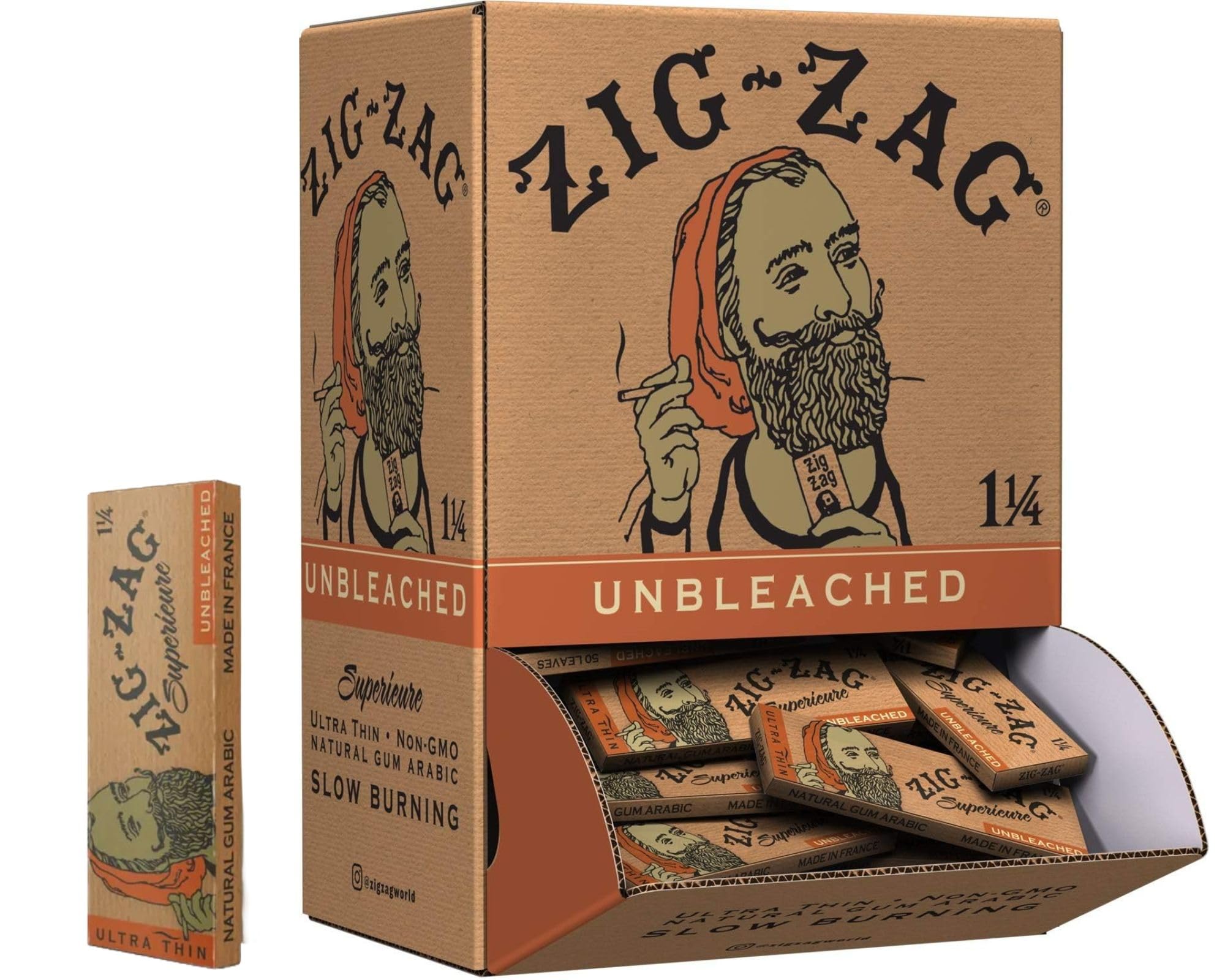Zig Zag Unbleached Paper 11/4" 48ct Display - 12/Cs
