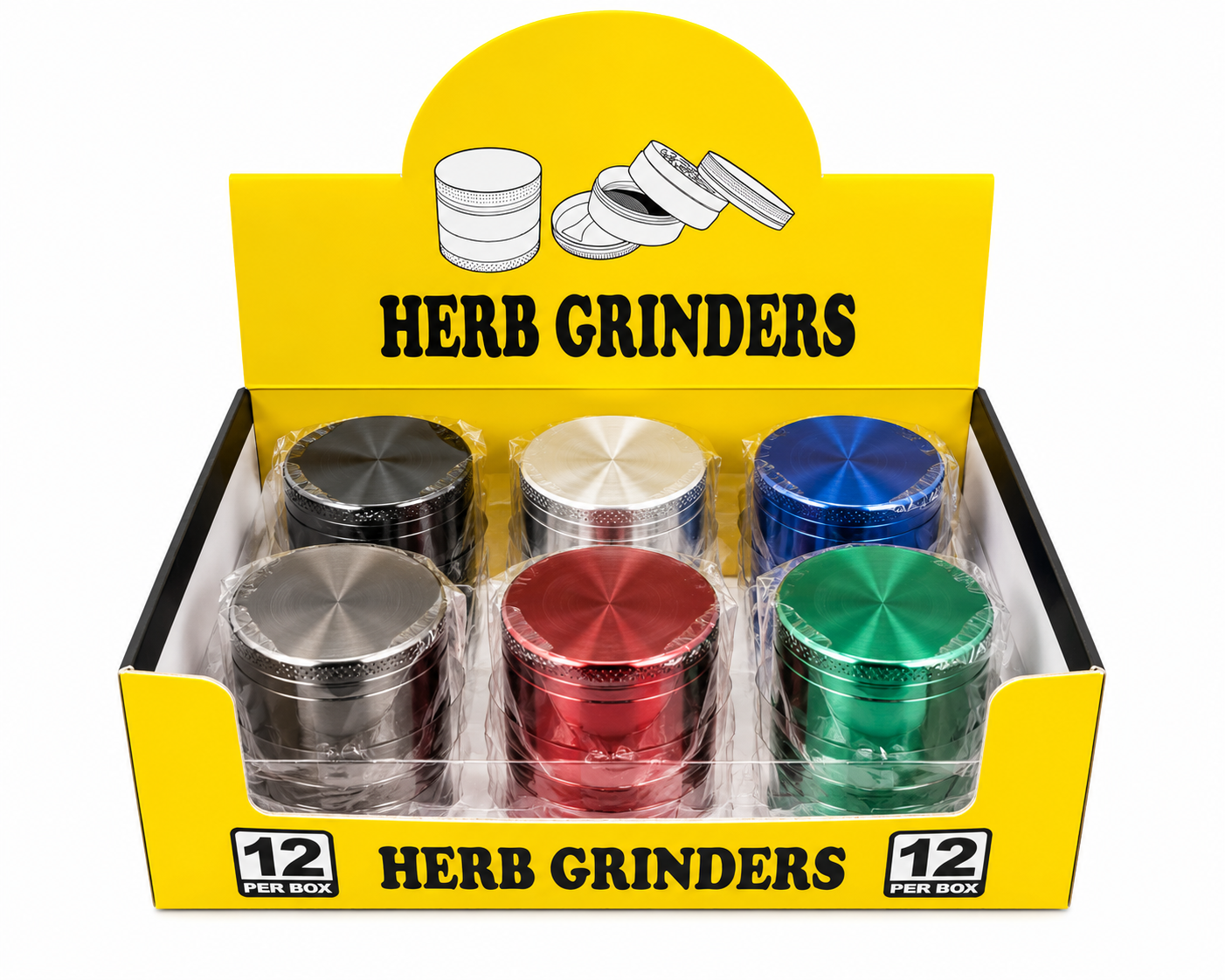 Zinc 4pc Color Grinder Display I Assorted Colors